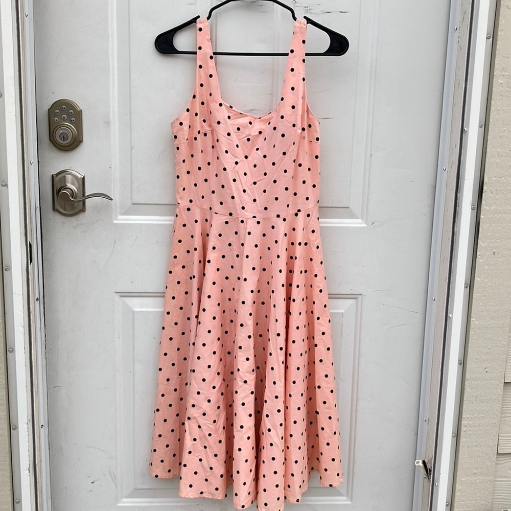 Bailey Blue Pink Polka Dot Midi Dress with Circle Skirt